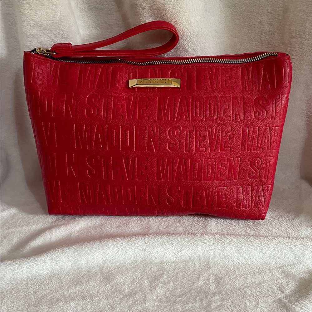 Steve Madden Embossed Red Wristlet/Cosmetic Bag